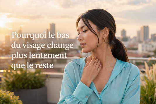 Femme asiatique sur balcon lumineux observant son profil bas du visage Bellasteria