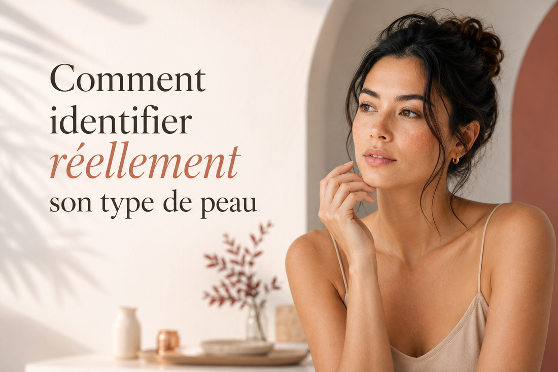 Femme observant son visage dans un intérieur lumineux pour apprendre à identifier réellement son type de peau et adapter sa routine de soins.