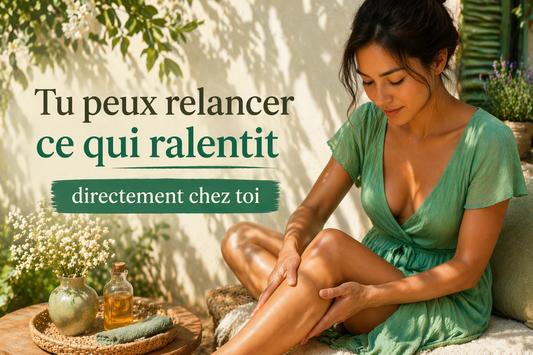 femme drainage corps maison geste jambe circulation peau nature exterieur lumiere naturelle Bellasteria