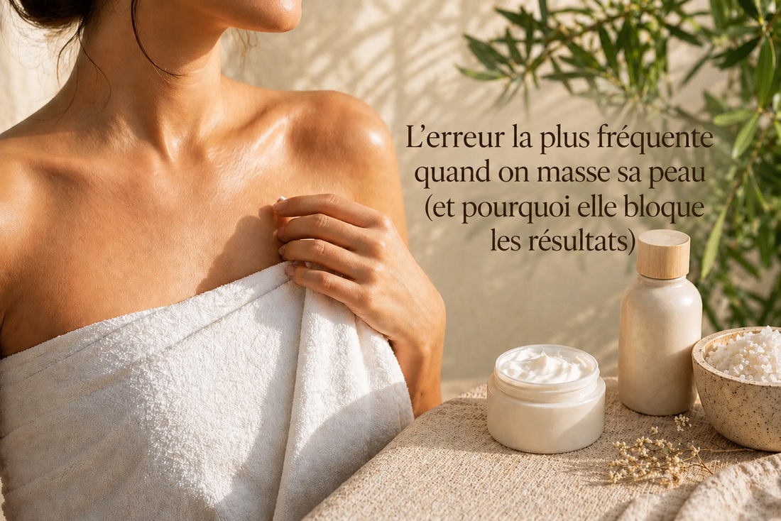 Femme enveloppée dans une serviette illustrant les erreurs les plus fréquentes lors du massage de la peau et l'importance d'une routine corporelle adaptée.