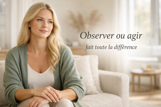 femme blonde peau claire yeux bleus assise salon lumineux observer ou agir comprendre quand ajuster routine peau visage