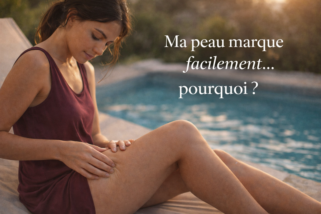 Peau qui marque quand on pince cuisse femme lumière naturelle observation texture peau Bellasteria