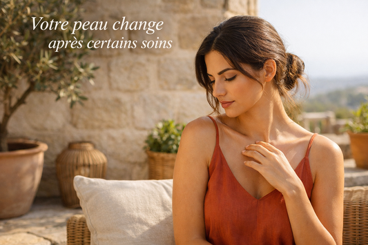 femme méditerranéenne observant sa peau en extérieur lumière naturelle sensation peau plus fine après soin routine visage Bellasteria