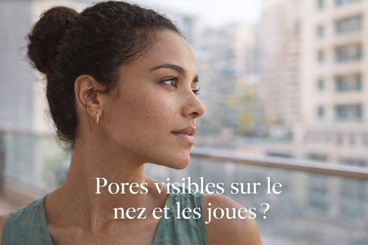 pores visibles nez joues visage peau texture lumière naturelle grain peau Bellasteria