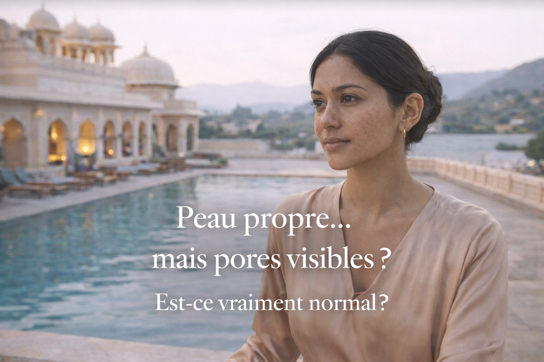 pores visibles peau propre visage texture naturelle lumière intérieure luxe Bellasteria