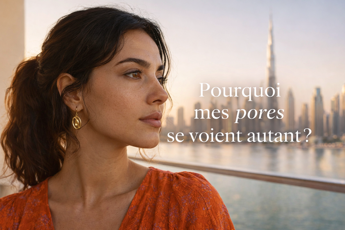 pores visibles visage peau routine soins texture peau naturelle lumière dorée Bellasteria