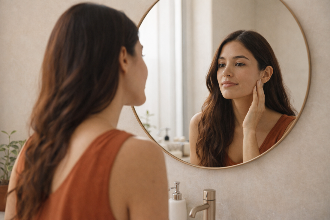 femme observant sa peau dans un miroir comprendre rythme biologique peau visage