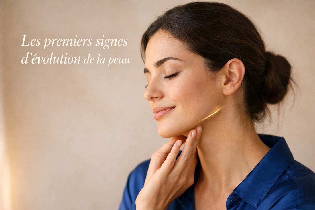 premiers signes evolution peau texture plus reguliere peau plus stable visage femme lumiere douce
