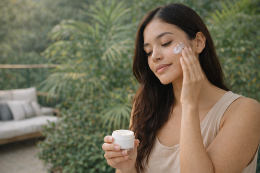 femme appliquant creme visage recuperation peau rythme biologique zones visage
