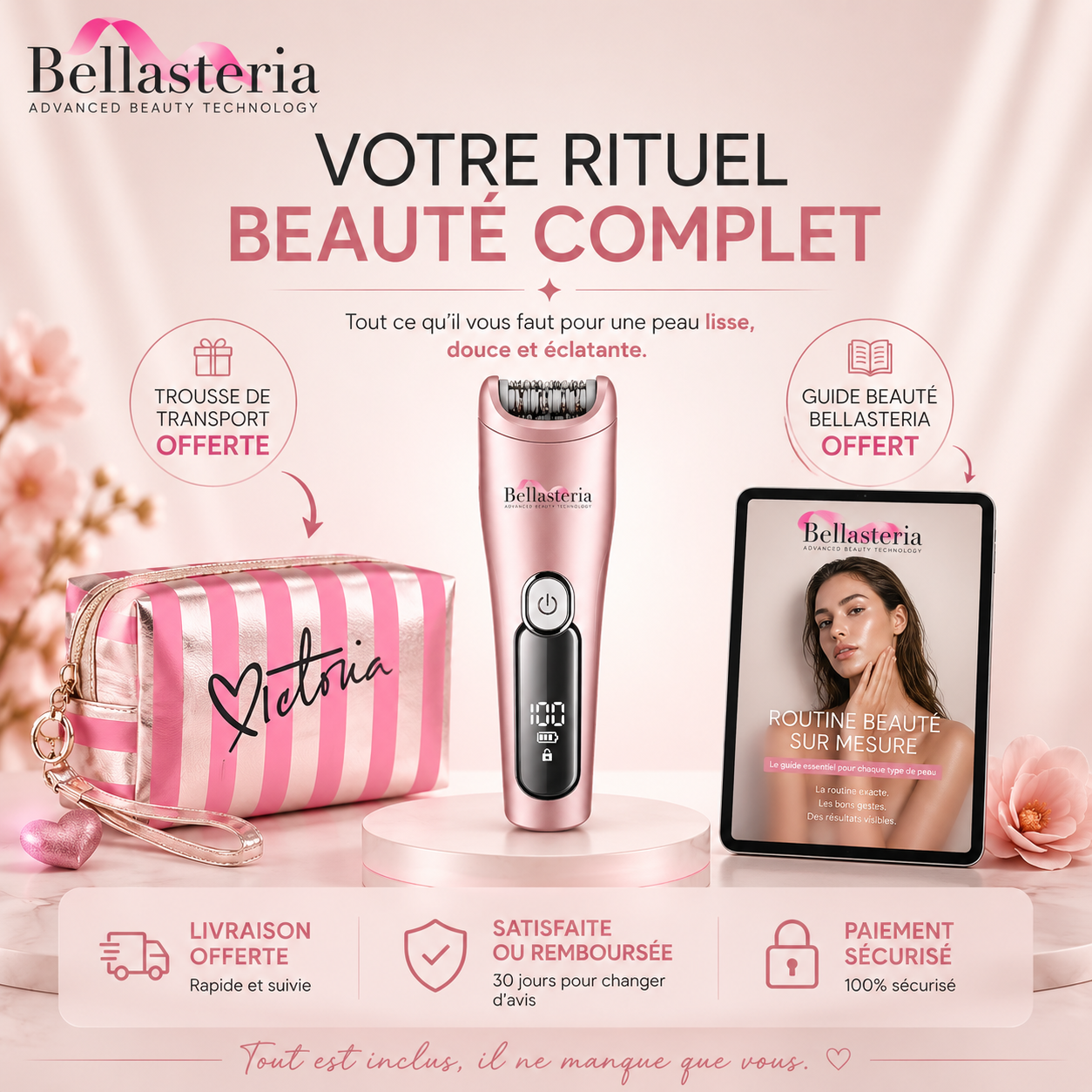 Offre Bella Velvet Touch 3 en 1 Bellasteria avec trousse de transport et guide Routine Beauté sur mesure offerts